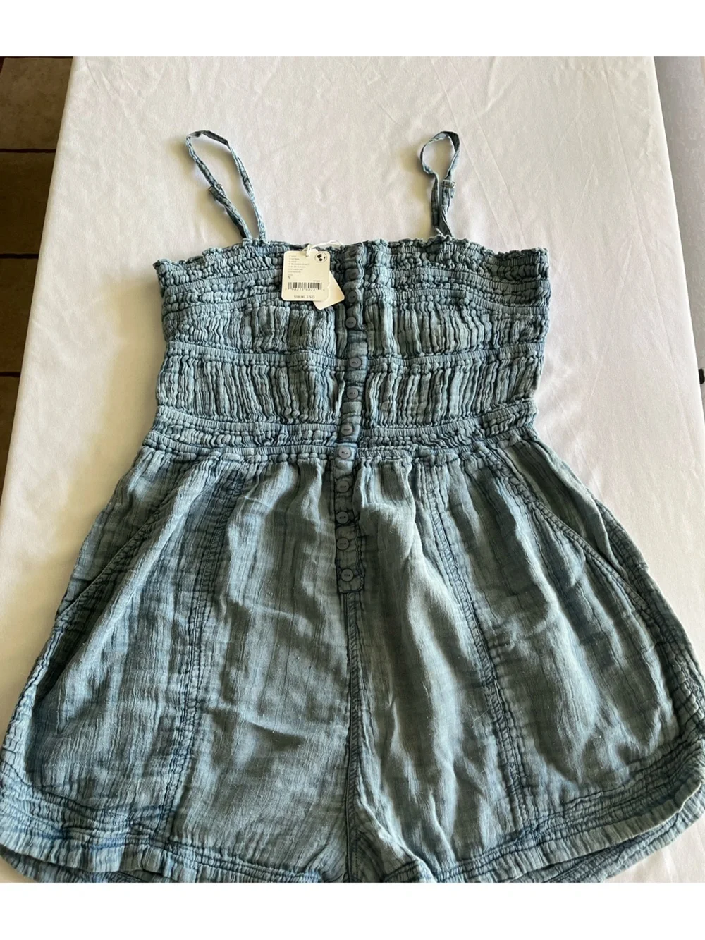 Free People Small NWT Washed Slate Smocked Romper